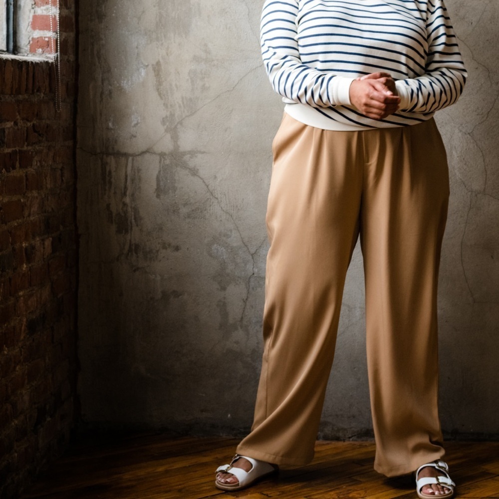 NWT ABLE Claire Crepe Wide Leg Pant in "Camel" Tan Size 12 - Picture 12 of 15